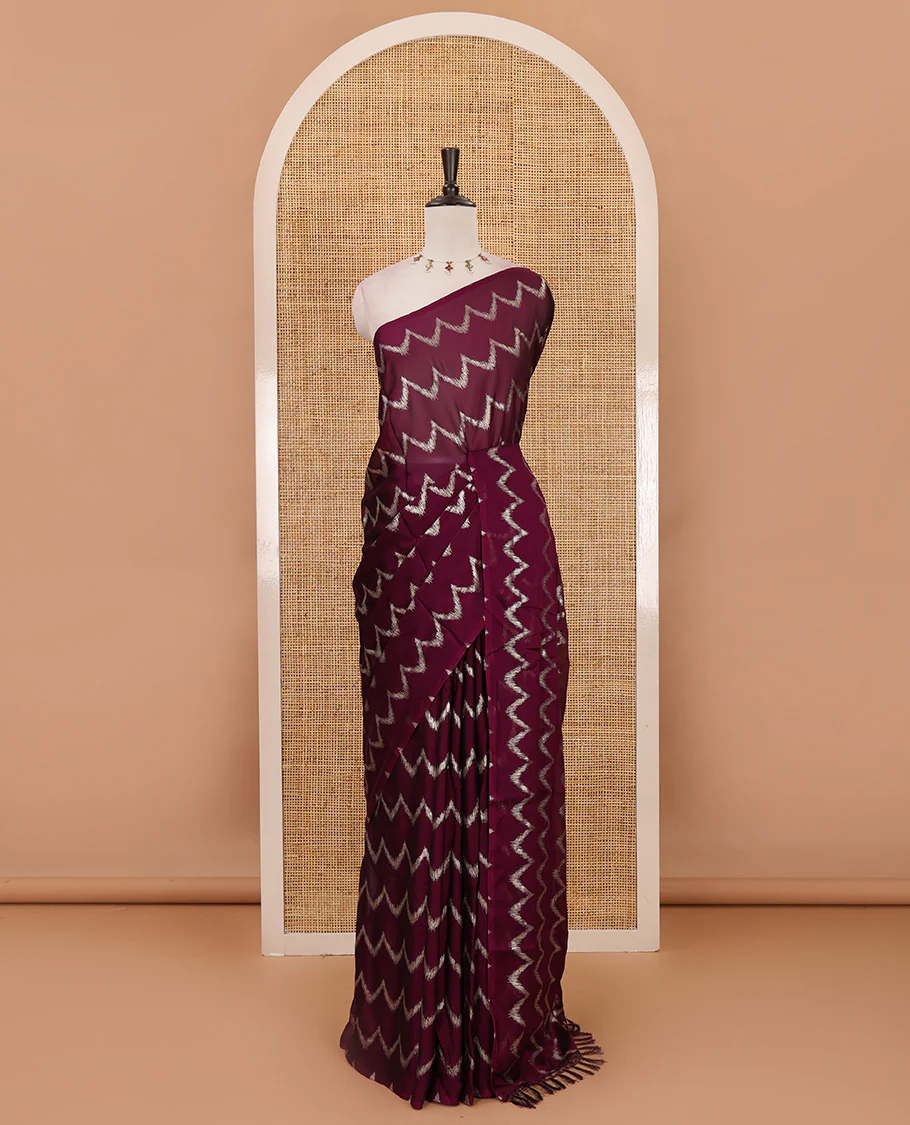 Borderless purple zig-zag stripes foil printed rangoli saree, running blouse - Image 2
