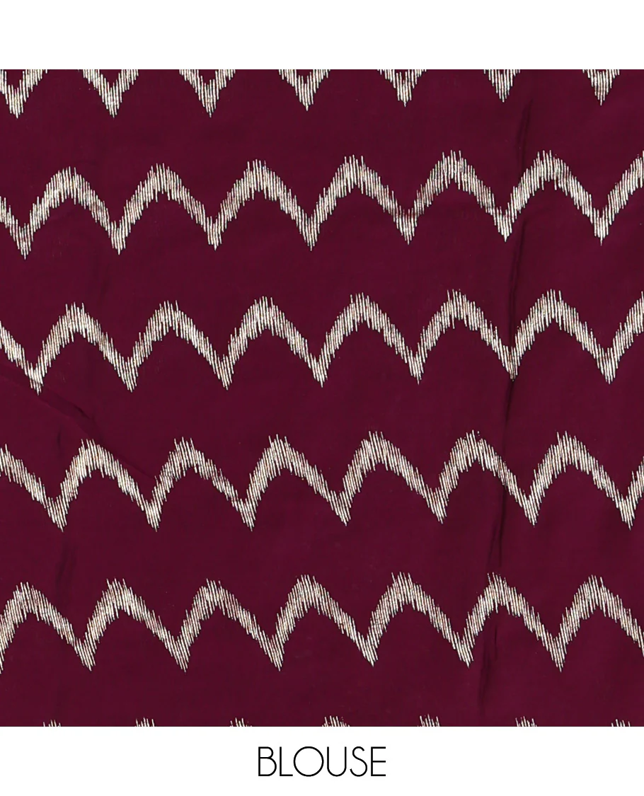 Borderless purple zig-zag stripes foil printed rangoli saree, running blouse - Image 4