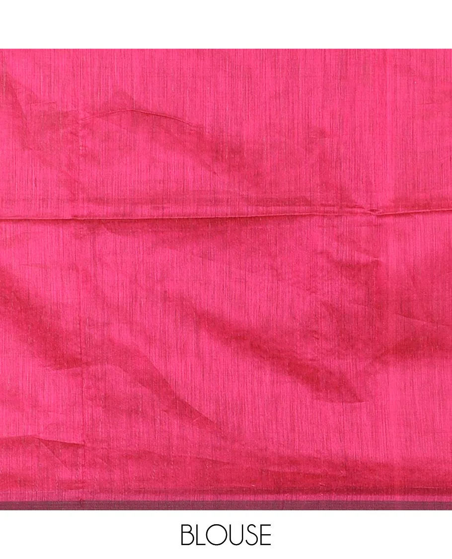 Borderless rani pink silver zari vertically striped khadi mul cotton saree, gleaming zari pallu and a matching blouse - Image 4