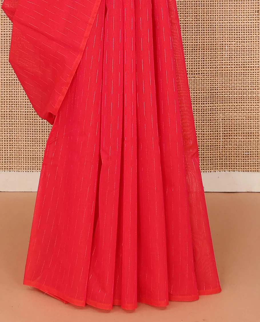 Borderless red dotted buttas silk cotton saree, jaal pallu - Image 4