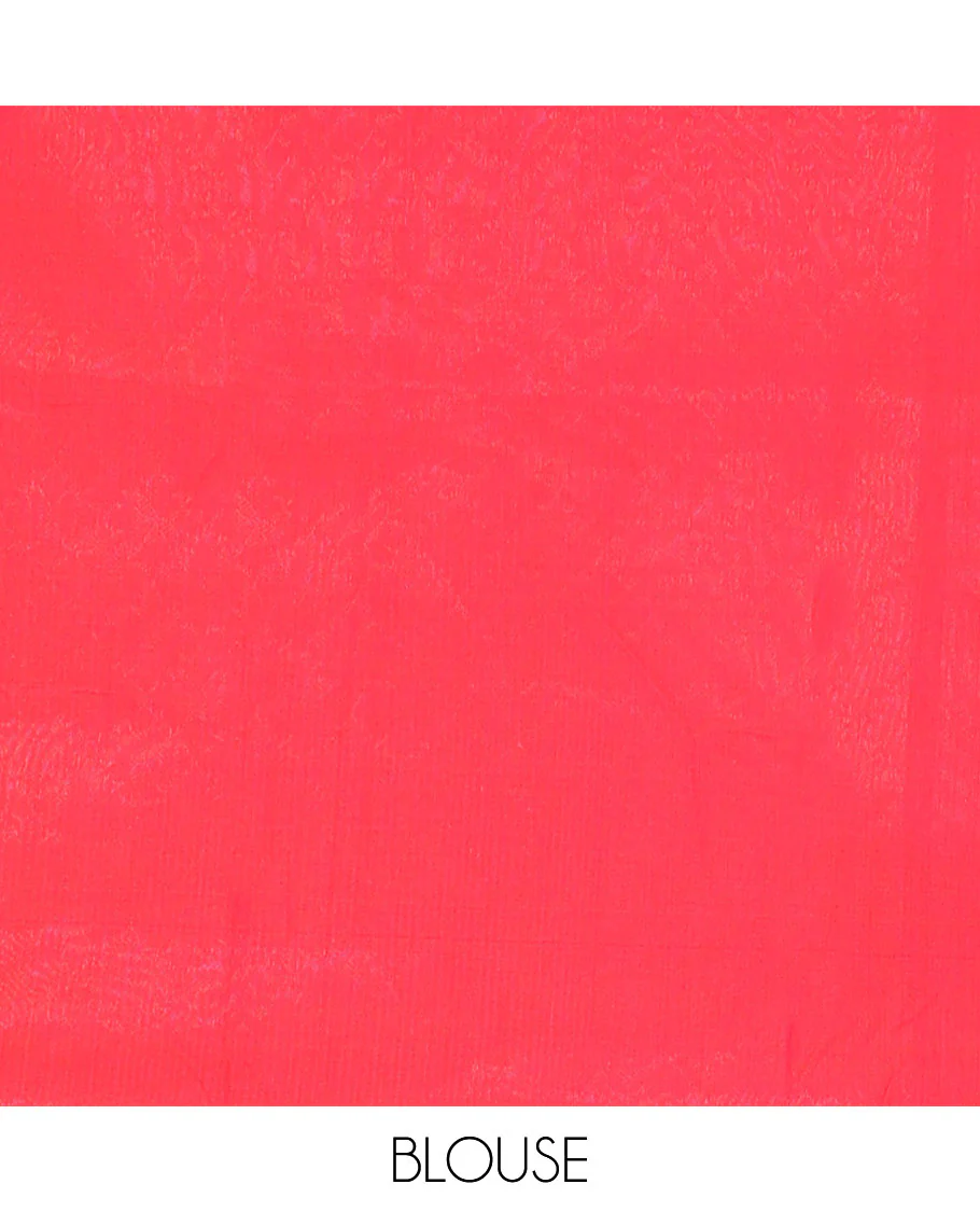 Borderless red dotted buttas silk cotton saree, jaal pallu - Image 5