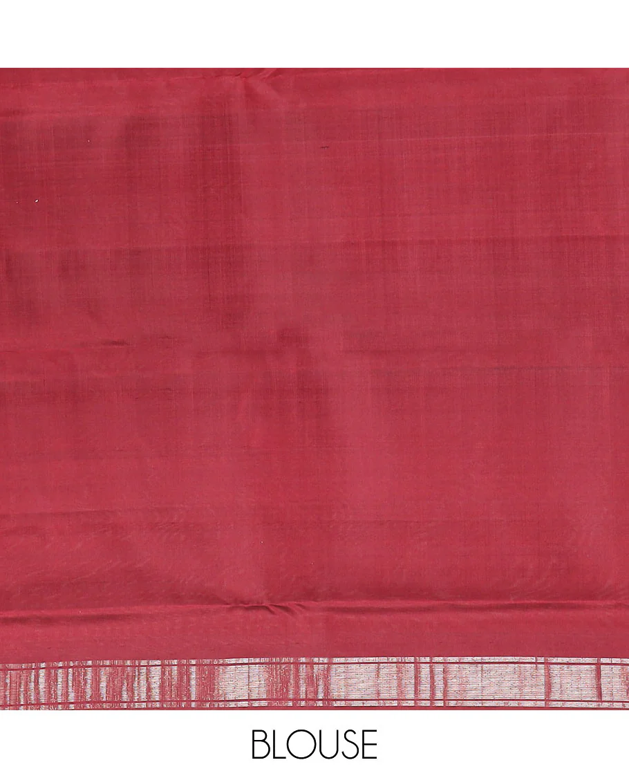 Borderless red thazampoo rekku Kanchipuram silk saree, and pallu of seppu rekku designs - Image 6