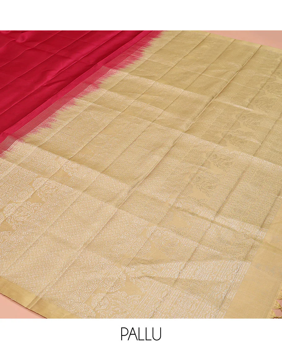 Borderless red tree buttas Mayuri soft silk saree, contrast intricately designed pallu - Image 5