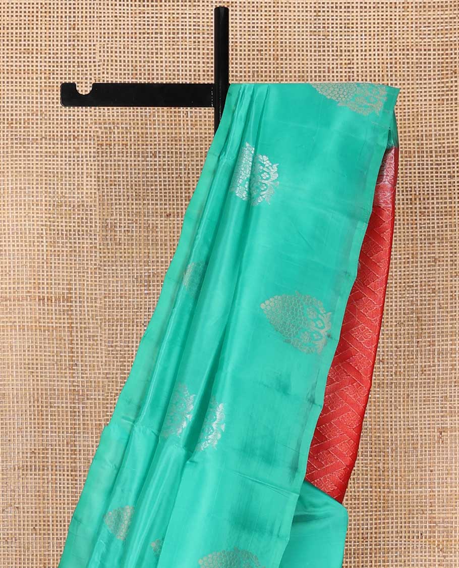 Borderless sea blue floral motifs uppada saree with geometric design pallu - Image 3