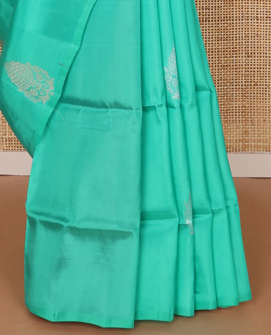 Borderless sea blue floral motifs uppada saree with geometric design pallu - Image 4