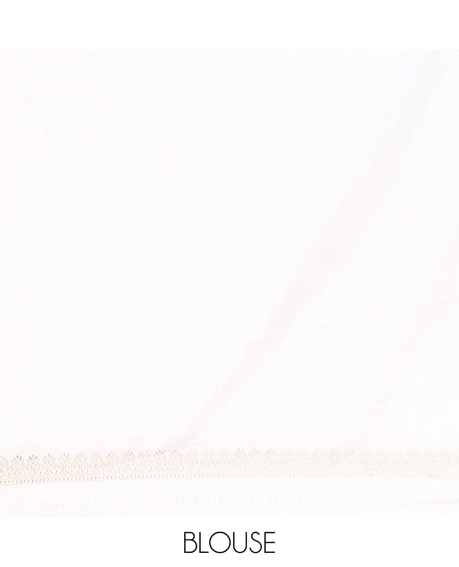 Borderless white zari buttas and chakram buttas mushru silk saree, ogee patterned pallu, and a matching blouse - Image 4