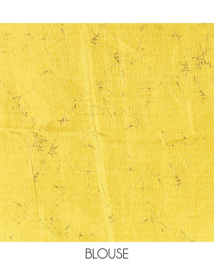 Borderless yellow abstract-style star motifs abstract printed art khadi cotton saree, abstract-style printed pallu, and a matching blouse - Image 3
