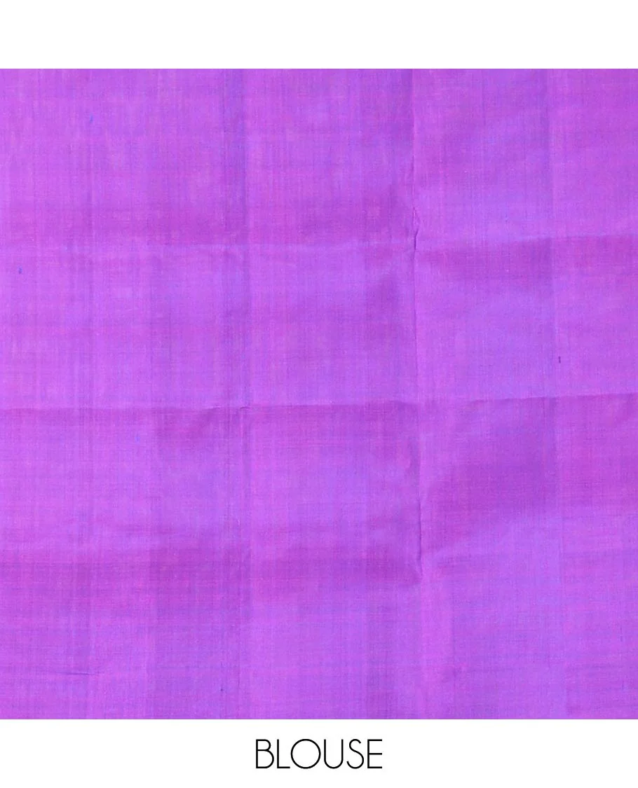 Borderless yellow floral buttas woven Mayuri soft silk saree, contrast pallu of floral and chevron designs - Image 6