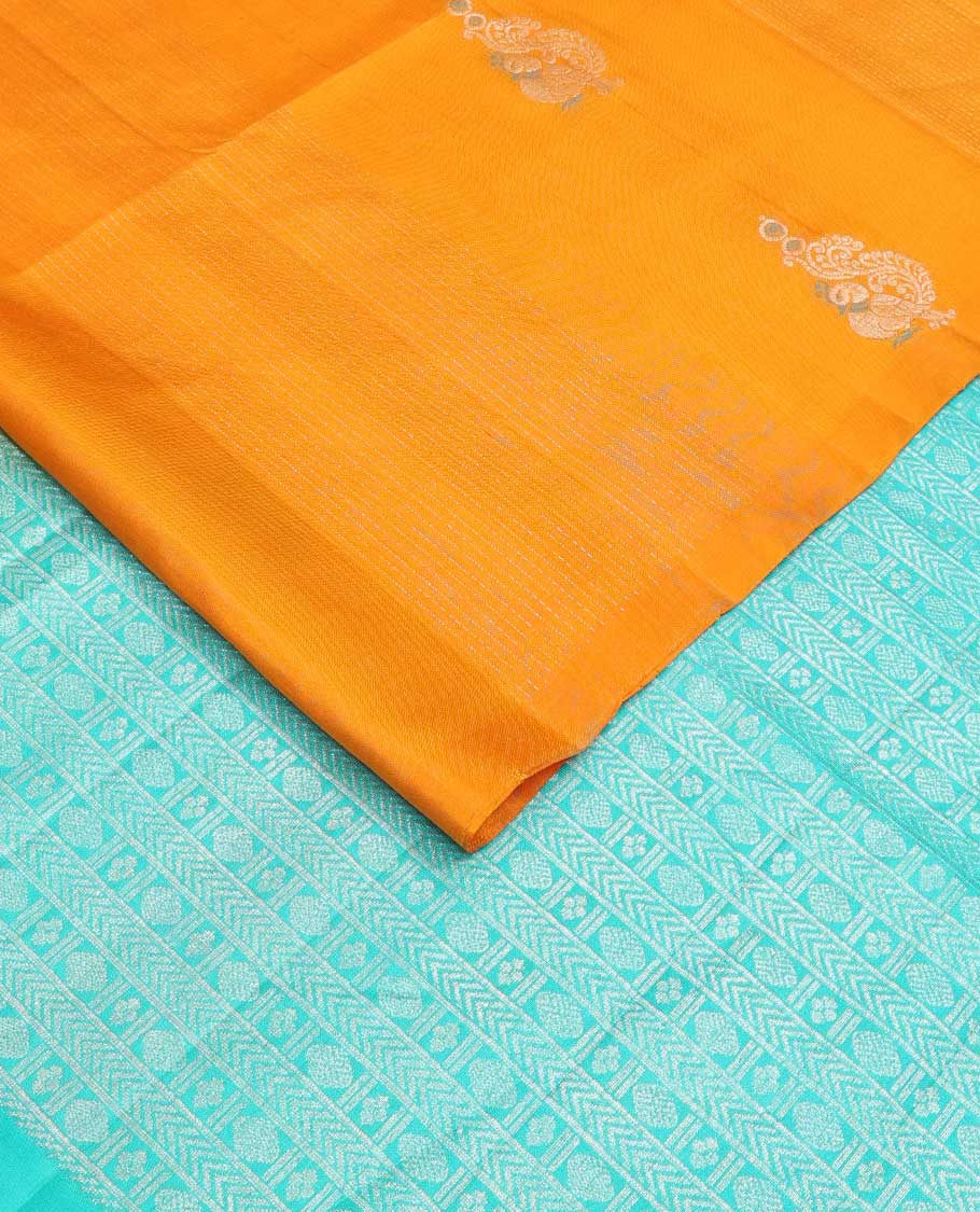 Borderless yellow stripes and mayil buttas Mayuri soft silk saree, contrast pallu steeped with traditional motifs - Image 2