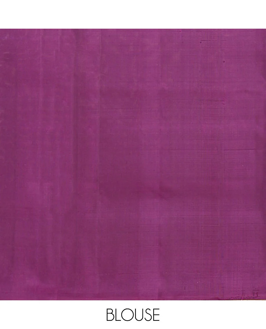 Broderless purple temple motifs Mayuri soft silk saree, zari woven pallu of jaal designs - Image 6