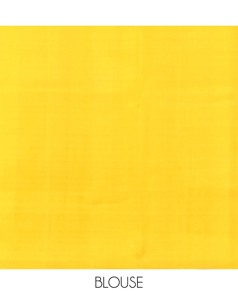 Broderless yellow striped and temple design Mayuri soft silk saree, zari woven pallu of seppu rekku designs - Image 6