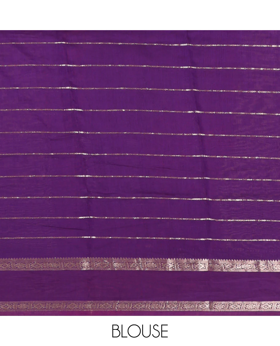 Brown Assam Silk Saree Embellished with Zari Stripes, Complemented with a Contrast Traditional Design Border, Zari-Elevated Pallu, and Paired with a Contrast Blouse - Image 4