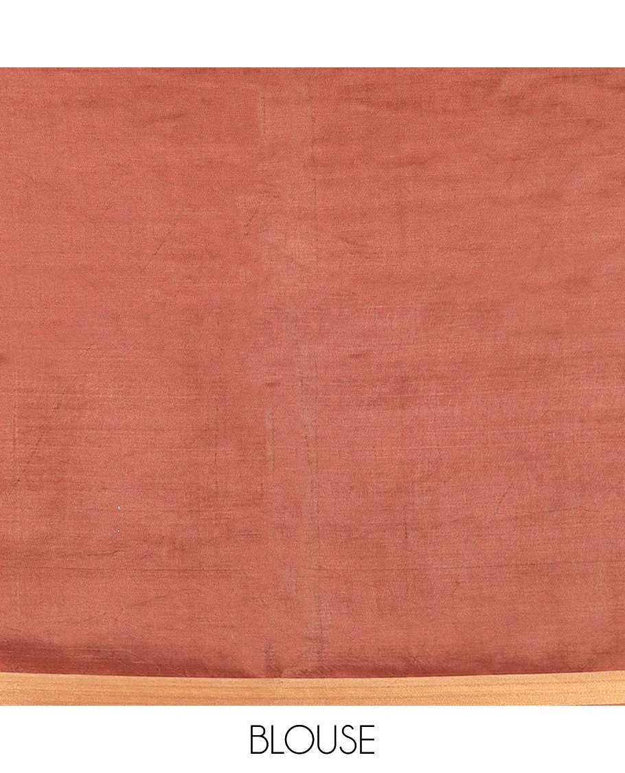 Brown Banana Pith Saree Highlighted with Zari Buttas, Subtly Woven Piping Border, Pallu of Zari Stripes, and Paired with a Matching Plain Blouse - Image 5
