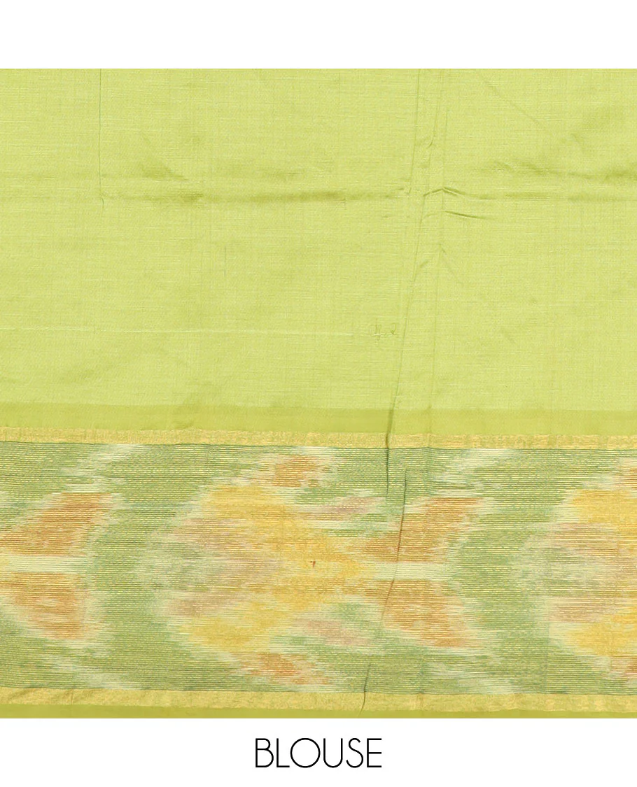 Brown buttas ploy cotton saree, contrast ikkat border, and pallu of stripes and buttas - Image 3