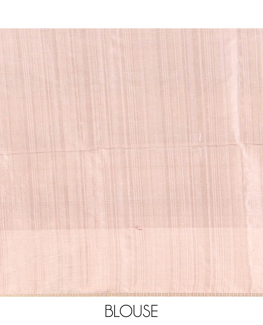 Brown checked semi-tussar saree, contrast temple border, contrast plain pallu, and a contrast plain blouse - Image 3