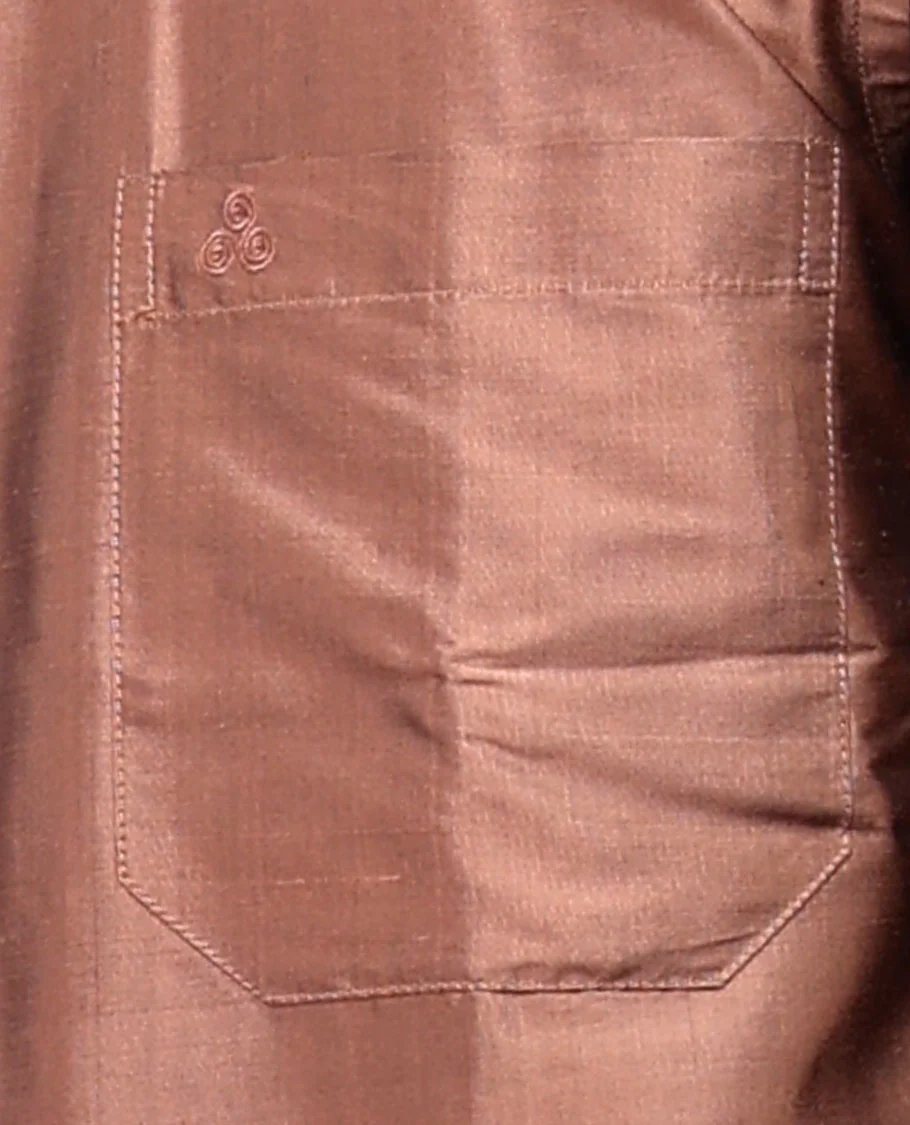 Brown color plain design half-sleeve pure-silk shirt - Image 11