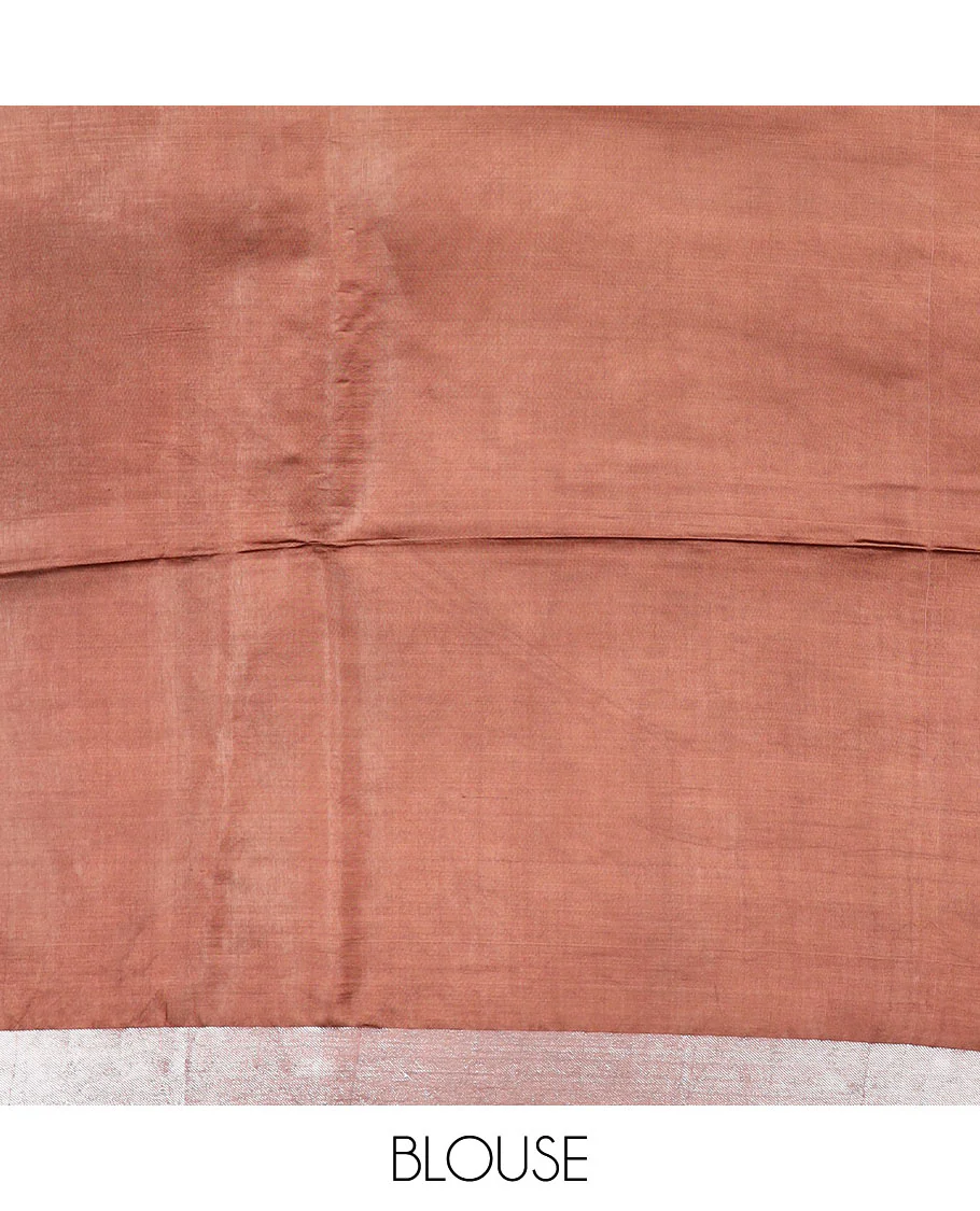 Brown diamond buttas banana pith saree, silver and gold bavanji border, and zari striped pallu - Image 5