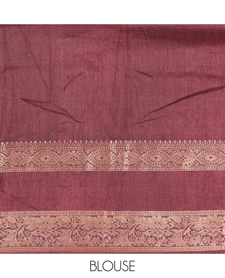 Brown Dola Silk Saree Enlivened with Floral Prints All Over the Body, Complemented by a Contrast Border Featuring Zari and Ikkat Designs, with a Pallu Decked in Ikkat and Floral Prints, Paired with a Contrast Blouse - Image 3