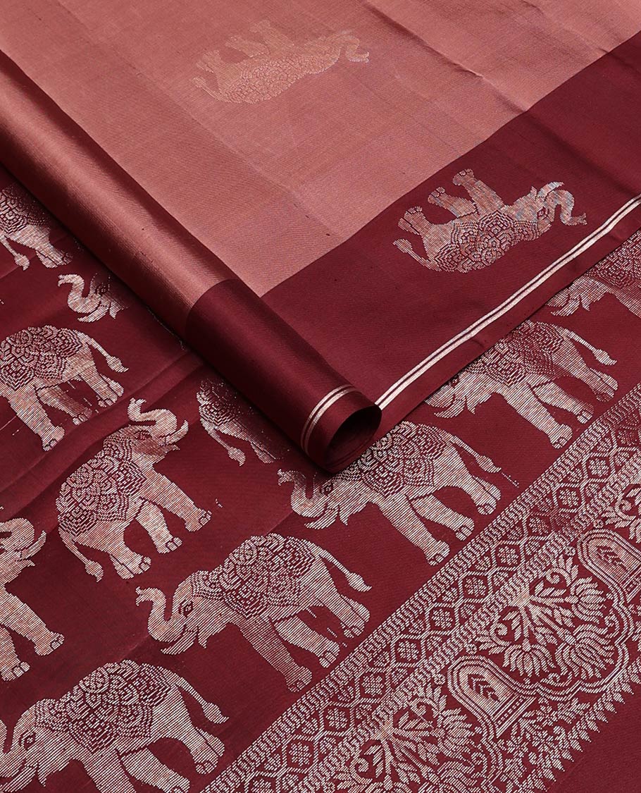 Brown elephant buttas Mayuri soft silk saree, contrast elephant buttas border, and pallu steeped with elephant buttas - Image 2