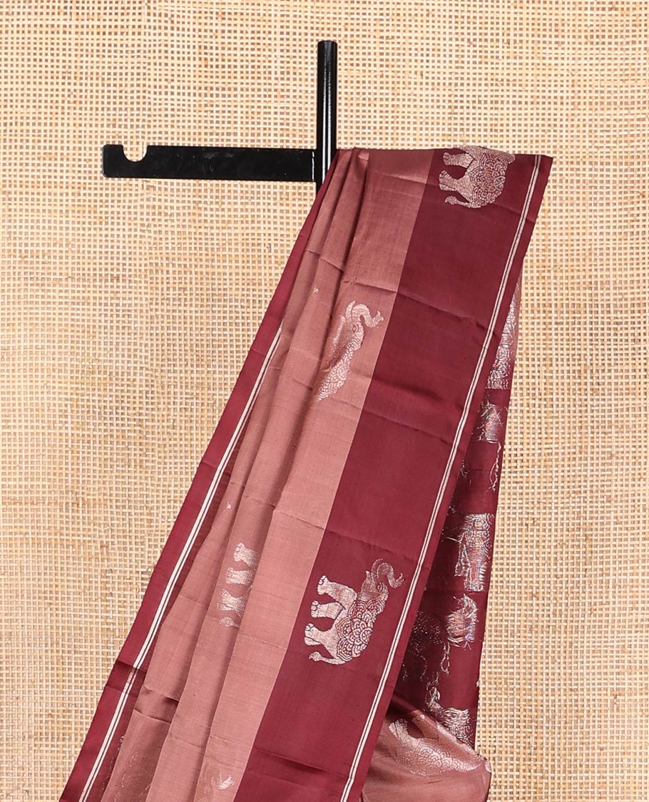 Brown elephant buttas Mayuri soft silk saree, contrast elephant buttas border, and pallu steeped with elephant buttas - Image 4