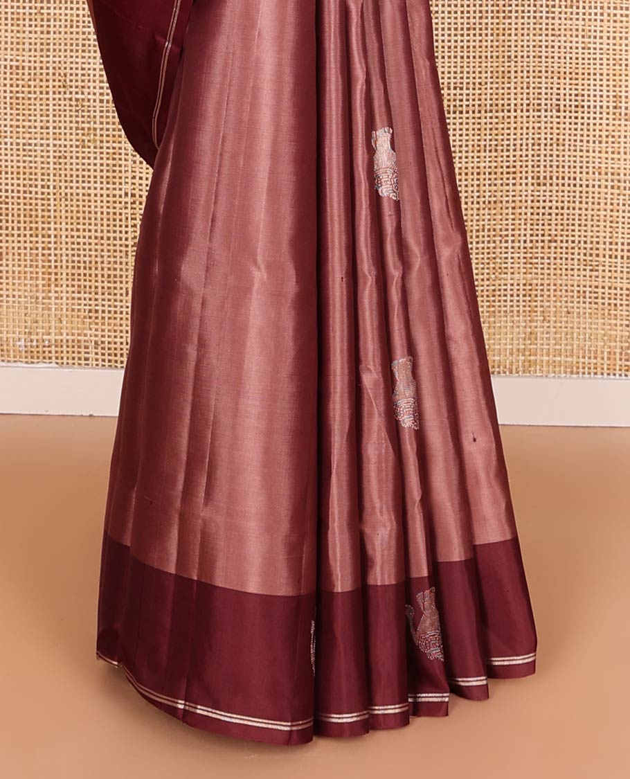 Brown elephant buttas Mayuri soft silk saree, contrast elephant buttas border, and pallu steeped with elephant buttas - Image 5