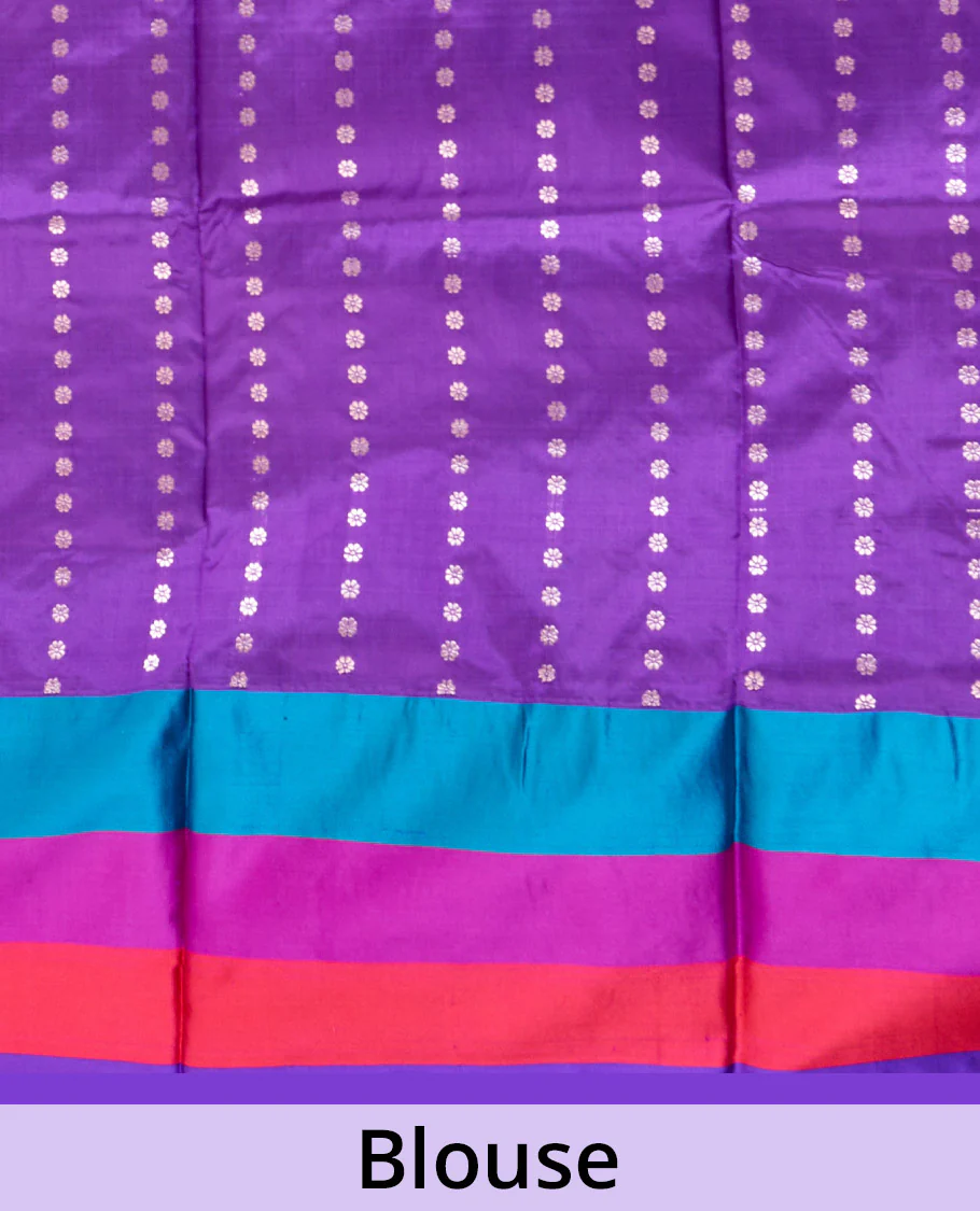 Maroon floral buttas Banarasi kathan silk saree, contrast traditional zari design meenakari border, and intricate pallu - Image 4