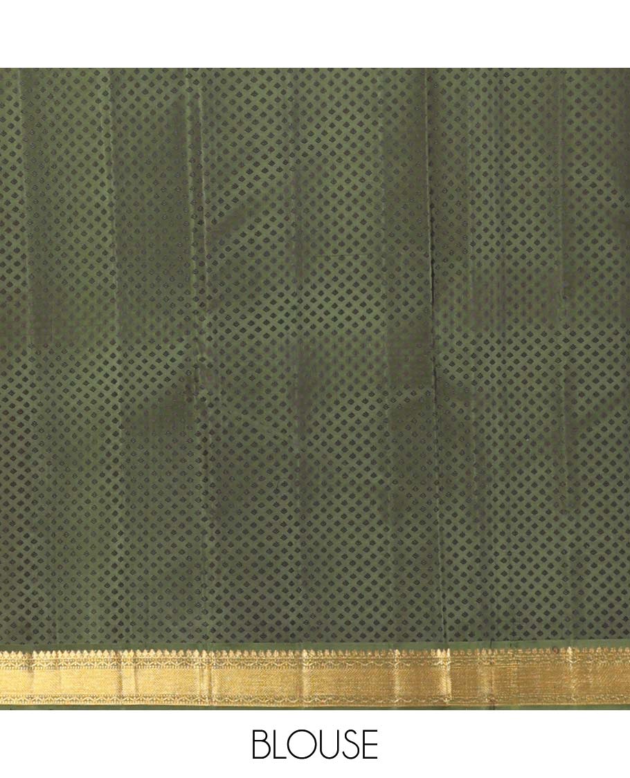 Brown floral design Parampara silk saree with contrast border of rekku, muthu, banaras design & zari design pallu - Image 5