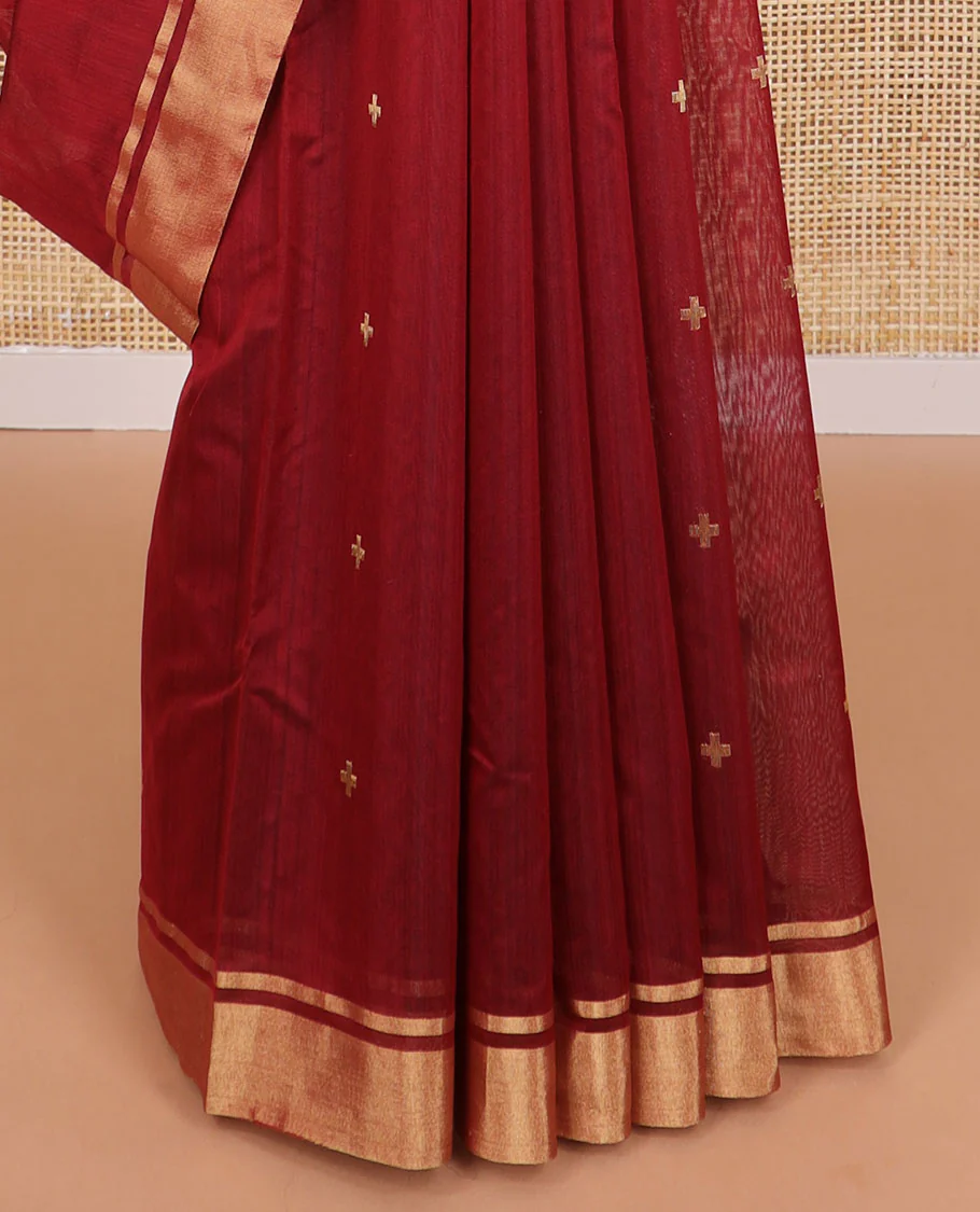 Brown geometric design chanderi cotton saree with self zari border & geometric design pallu - Image 4