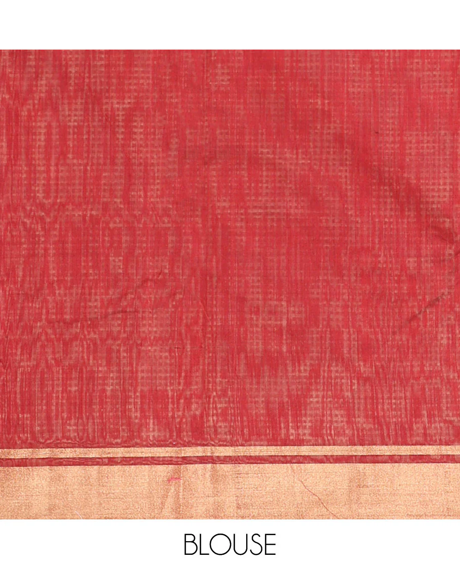 Brown geometric design chanderi cotton saree with self zari border & geometric design pallu - Image 5