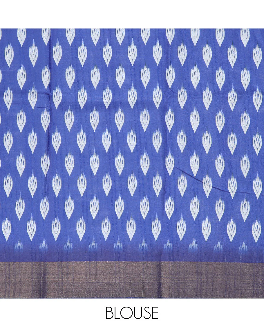 Brown ikkat printed semi-banaras dola saree, contrast border - Image 2