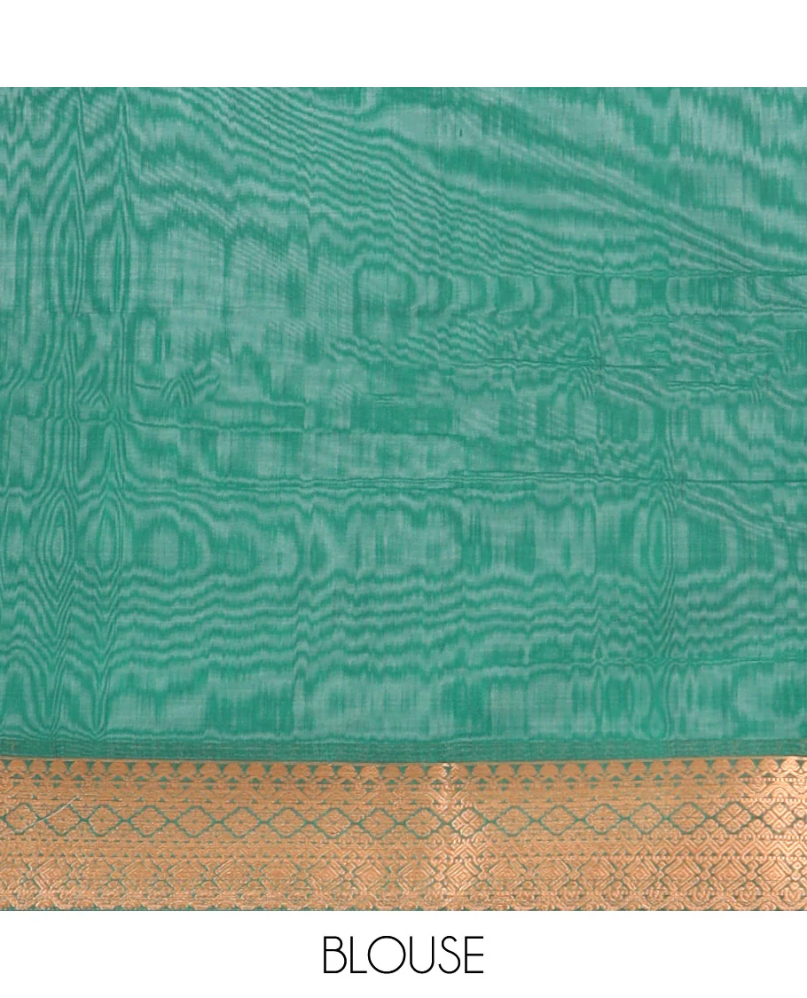 Brown jacquard semi-silk cotton saree, traditional zari design border & contrast intricate pallu - Image 2
