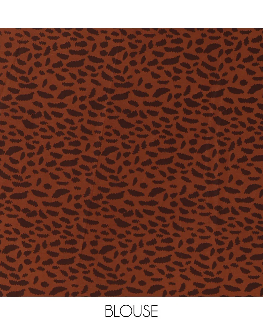 Brown leopard-skin-like printed crepe silk saree, plain piping border, geometric motif printed pallu & animal-skin print blouse - Image 4