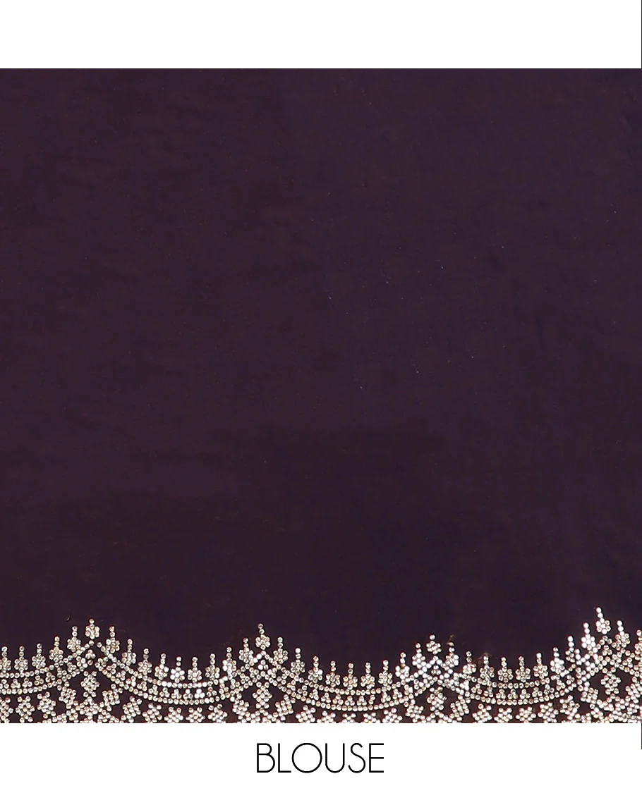 Brown plain designer saree, scallop intricately micro stone work border - Image 5