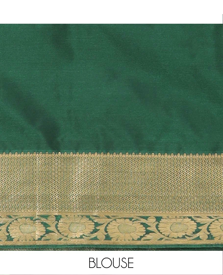 Brown Semi-Soft Silk Saree Decorated with Zari Buttas Woven All Over Its Body, Complemented by a Contrast Floral Creeper Design Zari Border, Pallu Highlighted with Jaal Designs, and Paired with a Contrast Blouse - Image 5