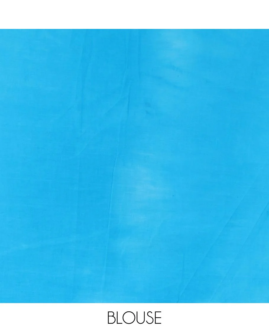 Brown shibori printed pure cotton saree, contrast plain border, plain pallu, and contrast plain blouse - Image 4
