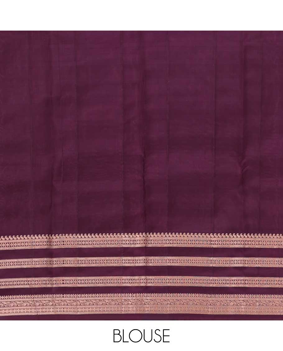 Brown Vasundhara silk saree with zari buttas, contrast border of manga, muthu, banaras, diamonds, and zari designs, and jaal pallu - Image 6