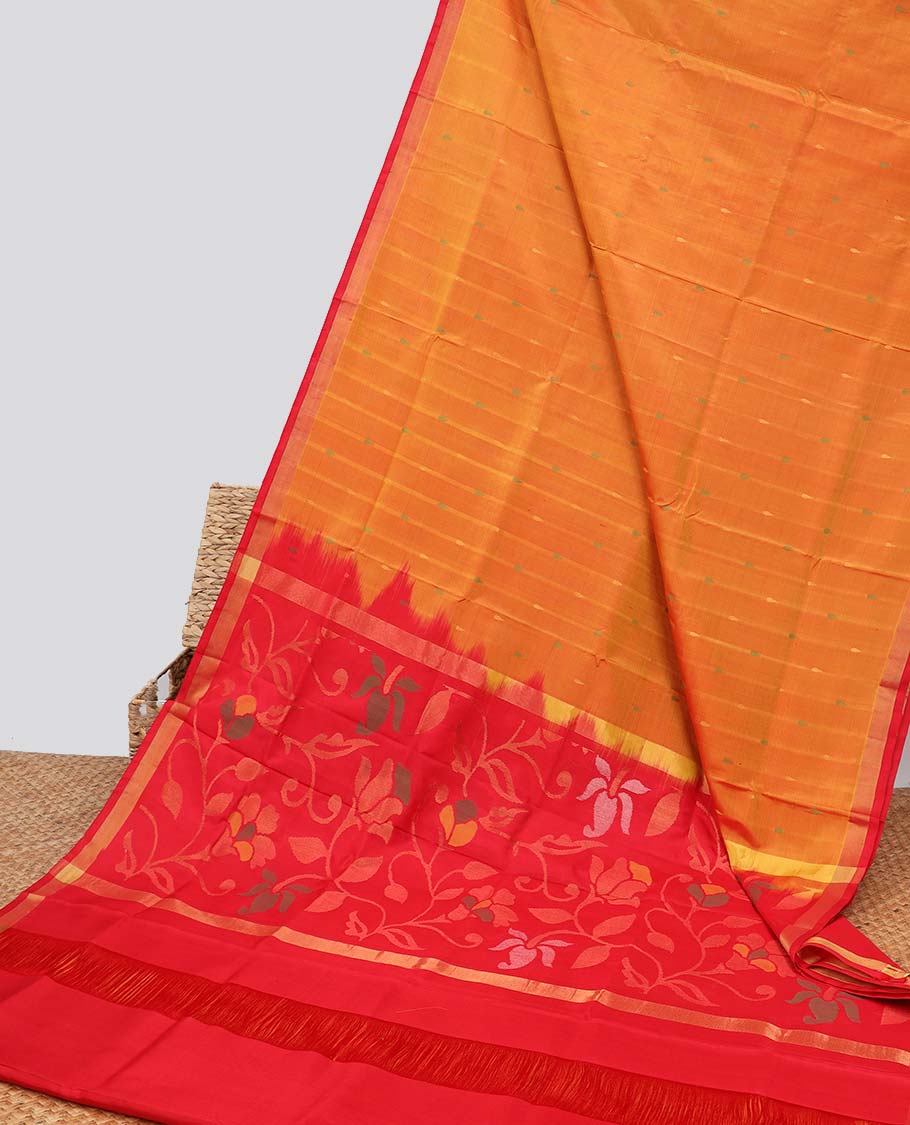 Brown striped , floral uppada silk saree with contrast zari border & floral vine design pallu - Image 2