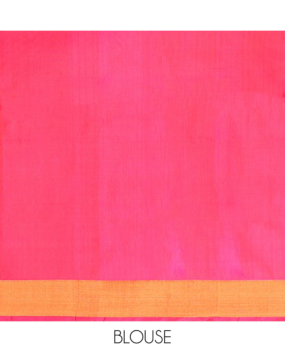 orange buttas uppada silk saree with contrast zig zag striped border & pallu of argyle pattern - Image 5