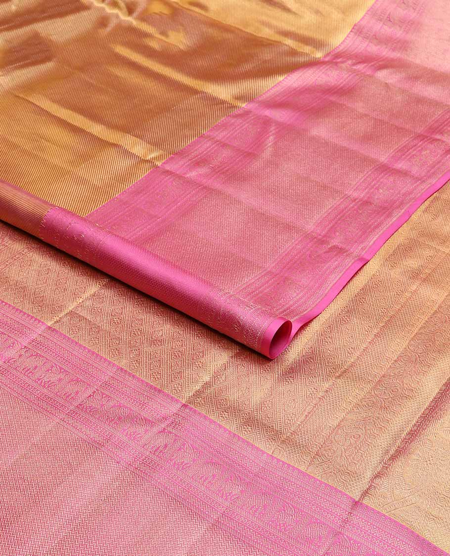 Brown striped kancheepuram tissue silk saree with contrast border of thilakam mokku, kathir, yanaai, vanki design & zari design pallu - Image 2
