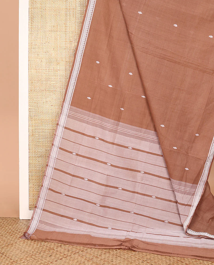 Brown thread buttas Andhra cotton saree, thread woven border, and pallu of stripes and buttas - Image 2
