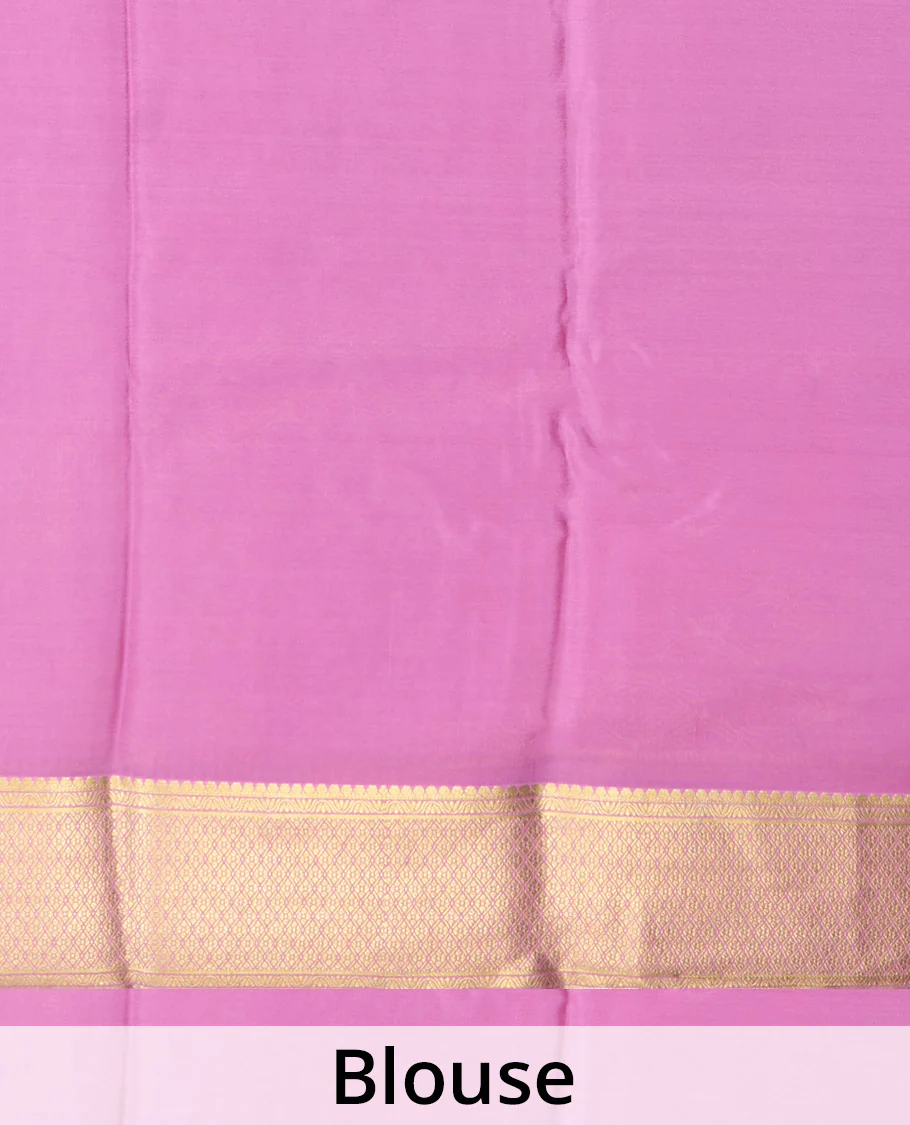 Green zari buttas Mysore silk saree, contrast traditional zari design border, and jaal pallu - Image 5