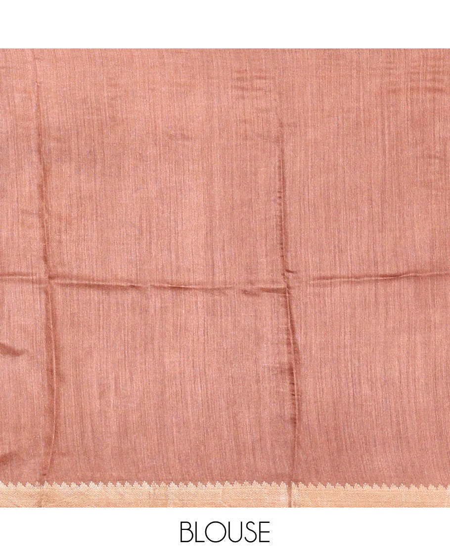 Brown Tussar Saree Elevated with Abstract Print and Circular Motifs, Zari Border Complemented with a Temple Design, Pallu of Circular Motifs Print, and a Matching Blouse - Image 4