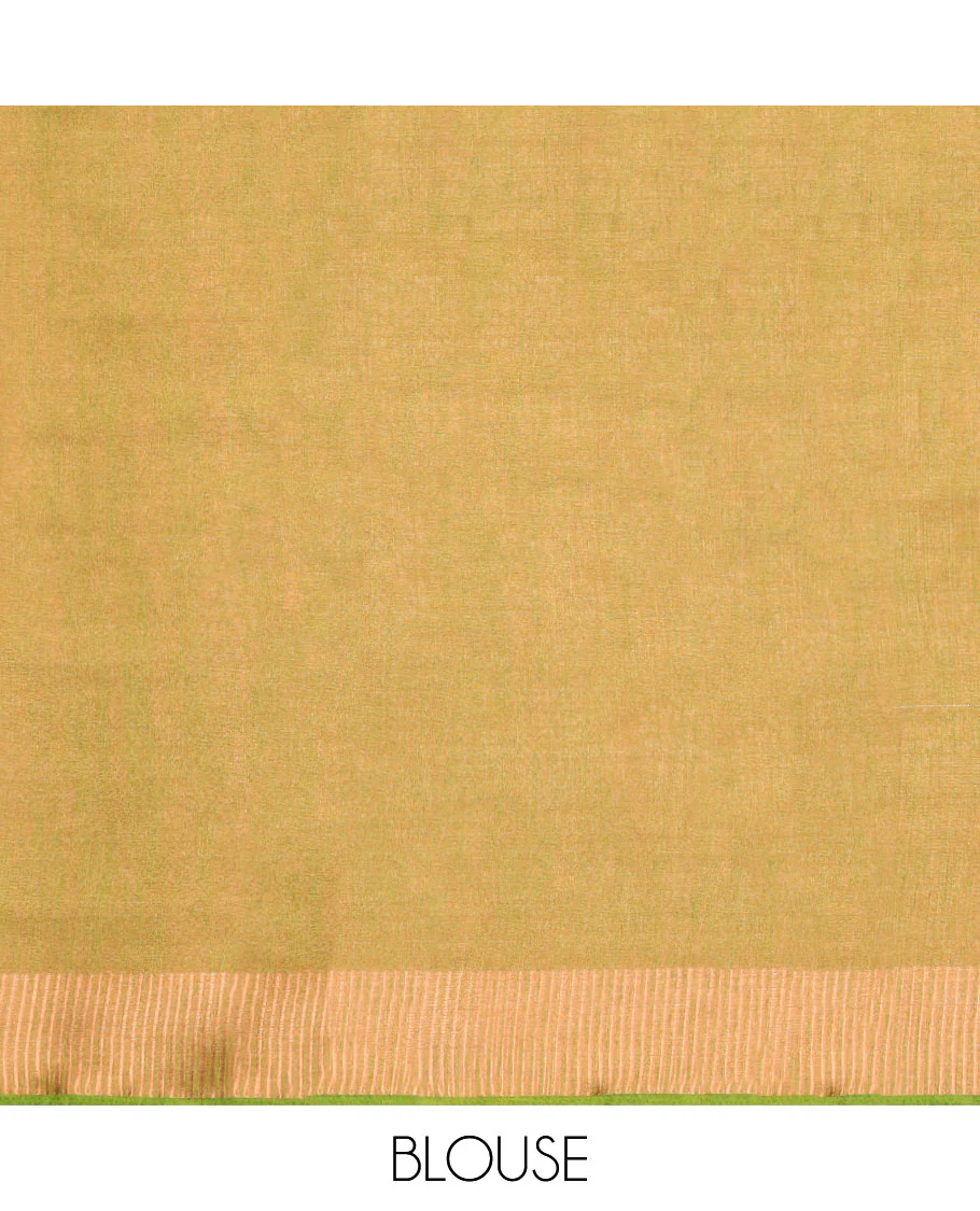 Brown unique printed semi-banaras tissue saree, contrast zari border & striped pallu - Image 12