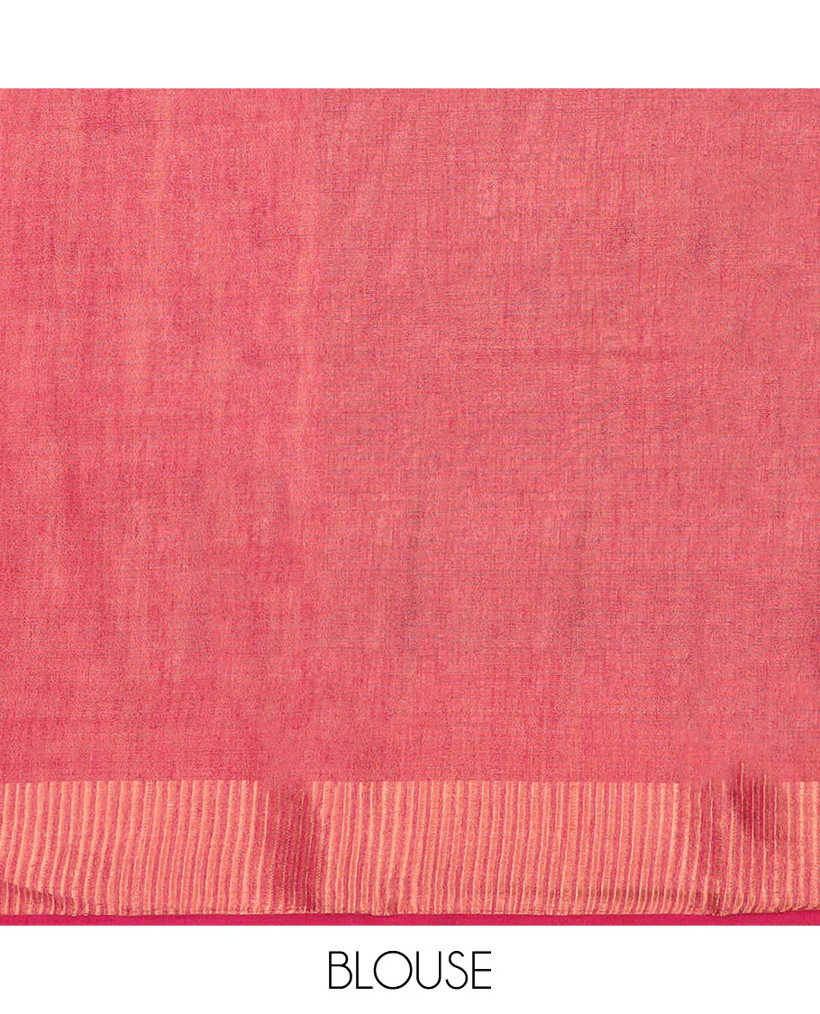 Brown unique printed semi-banaras tissue saree, contrast zari border & striped pallu - Image 3