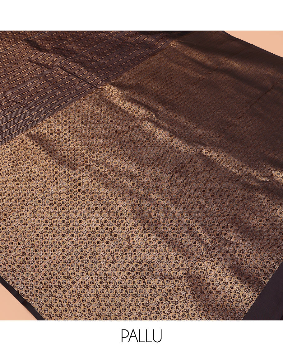 Brown Vasundhara Lite-Silk Mix Saree Woven with Zari Designs, Subtly Sparked with Intricately Designed  Border, Elevated with Ogee Patterned Pallu, and a Matching Plain Blouse - Image 5