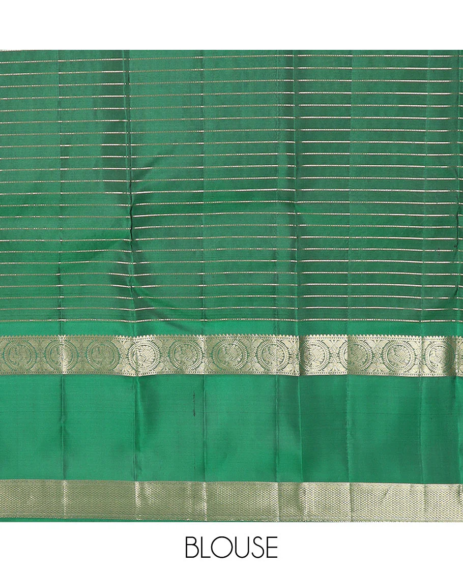 Brown Vasundhara Silk Saree Gleamed Up with Zari Butta Enclosed Checks, Complemented by a Contrast Rettai Pettu Blouse of Rekku, Round Mayil, Neli, and Mayil Kann Designs, Pallu Embellished with Jaal Designs, and Paired with a Contrast Blouse - Image 6
