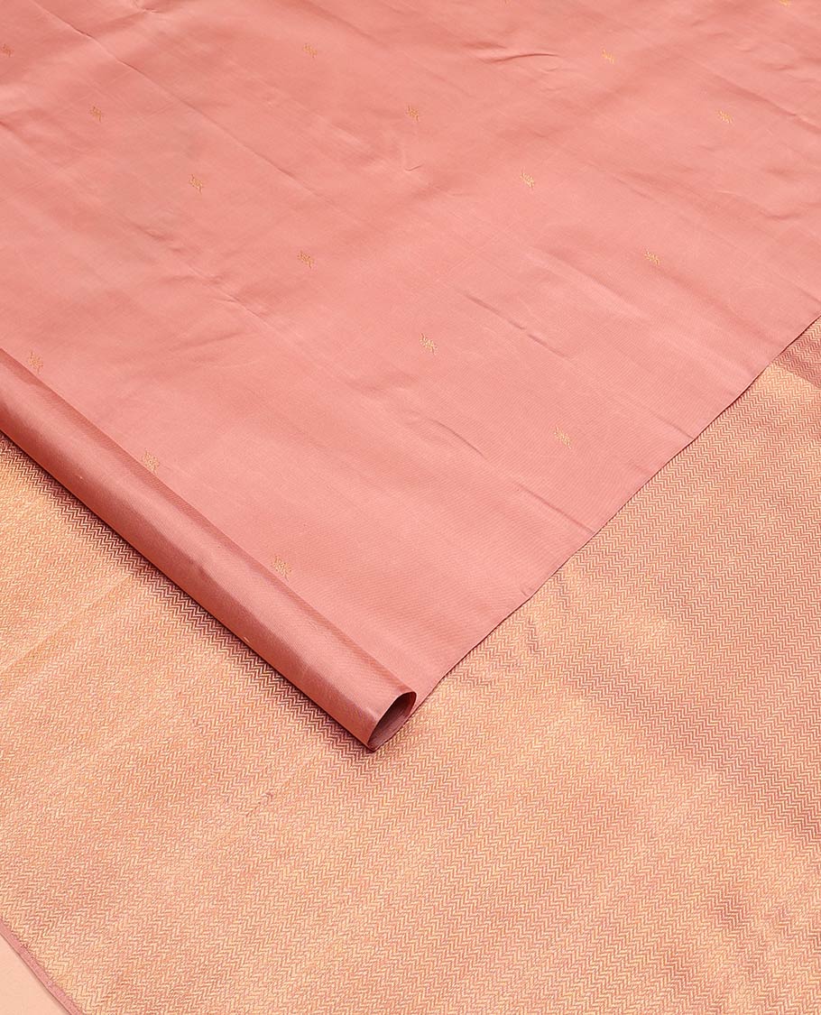 Brown zari buttas Kanchipuram designer saree, contrast vanasingari style border, and geometric patterned pallu - Image 2