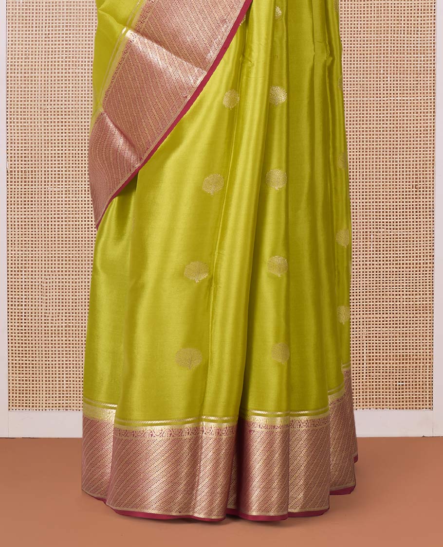 Green tree butta Mysore silk saree, contrast traditional zari border, and intricate pallu - Image 4