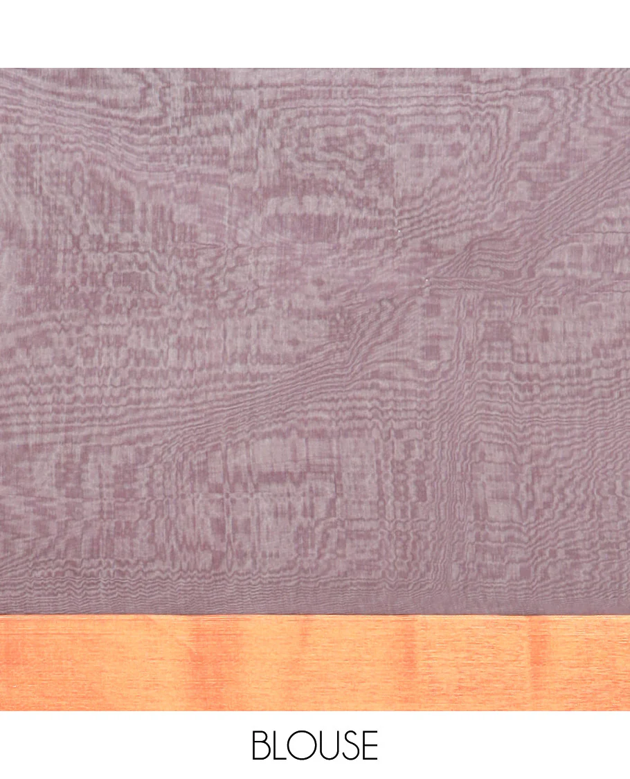 Brown zari buttas semi-silk cotton saree, temple border & diagonal striped pallu - Image 2