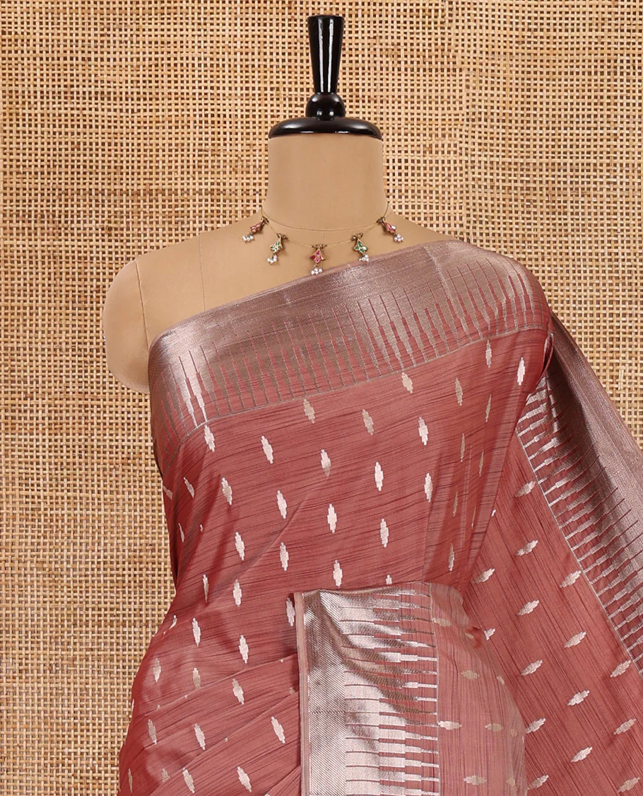 Brown zari buttas woven Luxury soft silk saree, temple zari border, contrast pallu of intricate zari designs, and zari design blouse - Image 2